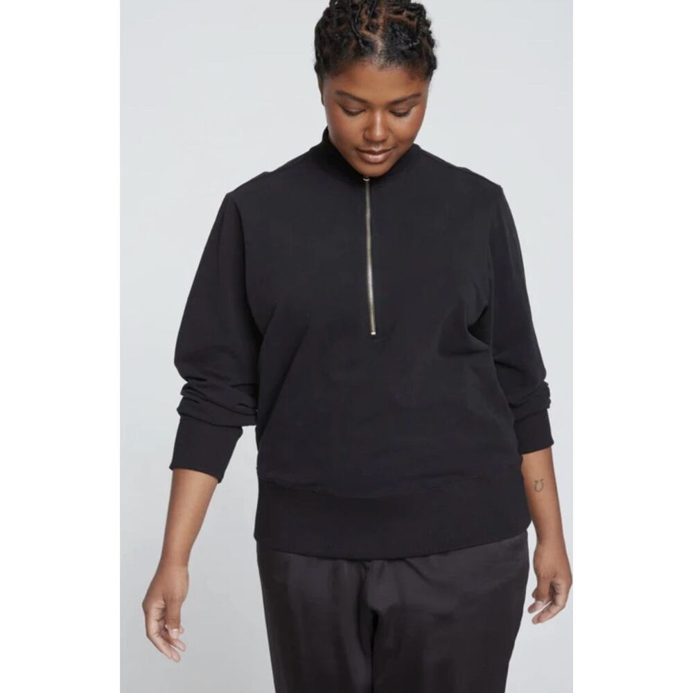 Universal Standard Black Zoe Half Zip Funnel Neck Pullover Sweatshirt Size XL